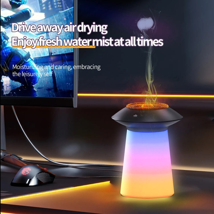 HX126 Sound Pickup RGB Light Volcano Humidifier Simulated Flame Aromatherapy Machine, Color: White - free shipping - PMC TechLife - Order now!