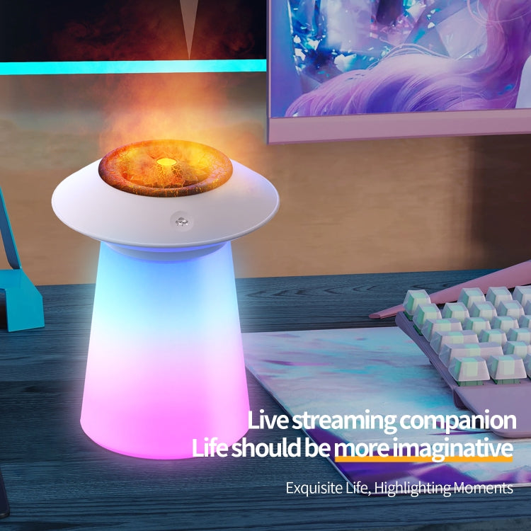 HX126 Sound Pickup RGB Light Volcano Humidifier Simulated Flame Aromatherapy Machine, Color: White - free shipping - PMC TechLife - Order now!