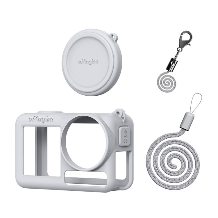For DJI Osmo Action 5 Pro aMagisn Silicone Protective Case with Lanyard and Lens Cap(Light Gray) - free shipping - PMc TechLife - Order now!