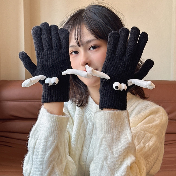 Fall Winter Couple Students Magnetic Warm Gloves Cute Dolls Outdoor Hand In Hand Mittens, Size: Average(White+Black) - Full Finger Gloves by PMC TechLife | Online Shopping South Africa | PMC TechLife | Buy Now Pay Later Mobicred