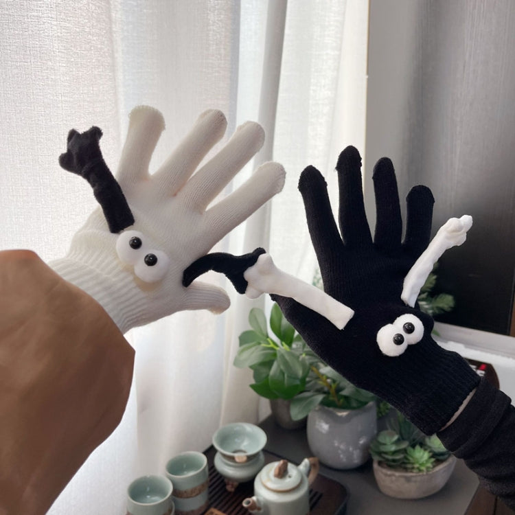 Fall Winter Couple Students Magnetic Warm Gloves Cute Dolls Outdoor Hand In Hand Mittens, Size: Average(White+Black) - Full Finger Gloves by PMC TechLife | Online Shopping South Africa | PMC TechLife | Buy Now Pay Later Mobicred