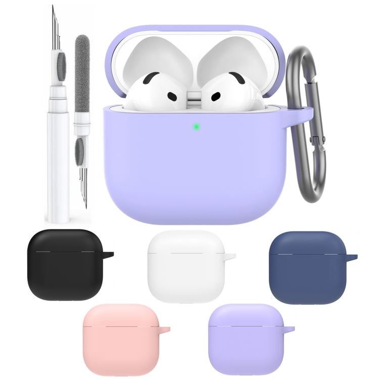 For Airpods 4 AhaStyle WG163 Earphone Drop-Proof Dust-Proof Silicone Protective Case With Cleanning Pen(Black) - free shipping - PMC Jewellery - Order now!