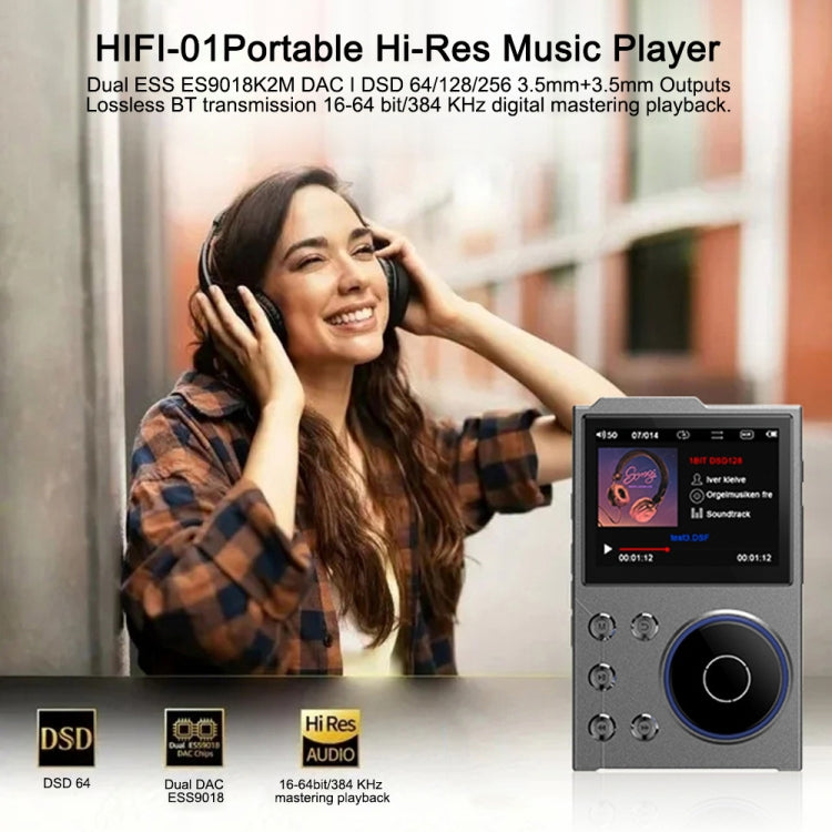 2.4 Inch HIFI Bluetooth Music Player DSD256 Mastering Sound Quality Walkman, Memory: 16GB(Black) - MP3 Player by PMC TechLife | Online Shopping South Africa | PMC TechLife | Buy Now Pay Later Mobicred