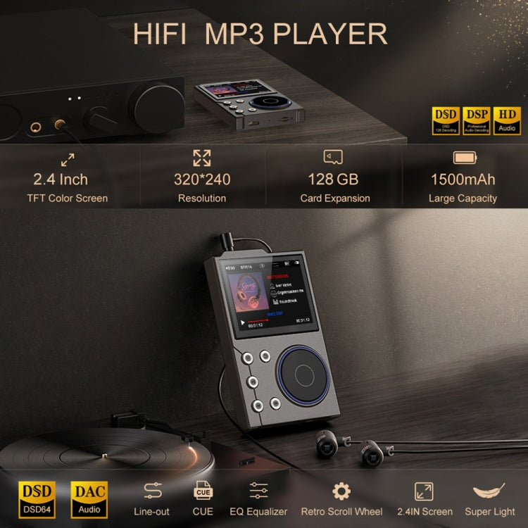 2.4 Inch HIFI Bluetooth Music Player DSD256 Mastering Sound Quality Walkman, Memory: 16GB+8GB(Black) - MP3 Player by PMC TechLife | Online Shopping South Africa | PMC TechLife | Buy Now Pay Later Mobicred