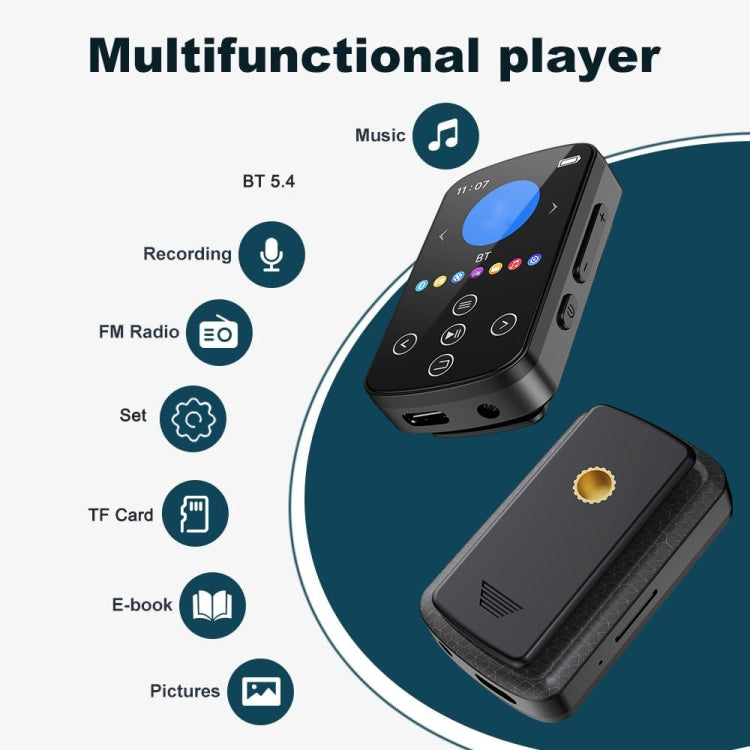 MP3 Bluetooth Music Player HIFI Sports Clip Touch Screen MP4, Memory: 128GB(Black) - MP3 Player by PMC Jewellery | Online Shopping South Africa | PMC Jewellery | Buy Now Pay Later Mobicred