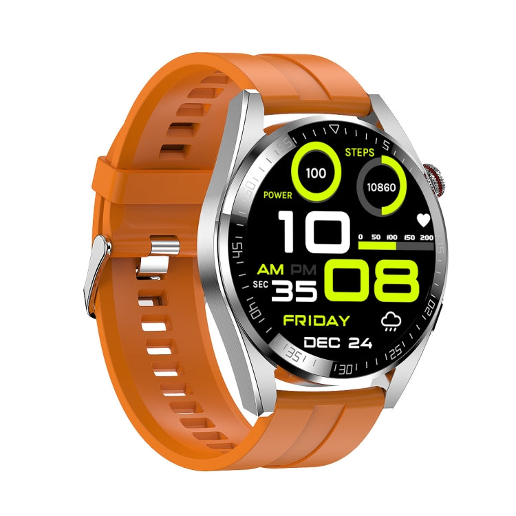 1.43 inch AMOLED Screen Smartwatch Heart Rate Blood Pressure Monitoring Bluetooth Talking Sports Watch, Color: Silver Orange Silicone Strap - Smart Watches by PMC TechLife | Online Shopping South Africa | PMC TechLife | Buy Now Pay Later Mobicred