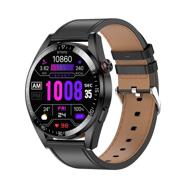 1.43 inch AMOLED Screen Smartwatch Heart Rate Blood Pressure Monitoring Bluetooth Talking Sports Watch, Color: Black Leather Strap - Smart Watches by PMC TechLife | Online Shopping South Africa | PMC TechLife | Buy Now Pay Later Mobicred