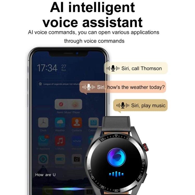 1.43 inch AMOLED Screen Smartwatch Heart Rate Blood Pressure Monitoring Bluetooth Talking Sports Watch, Color: Black Leather Strap - Smart Watches by PMC TechLife | Online Shopping South Africa | PMC TechLife | Buy Now Pay Later Mobicred