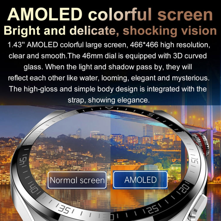 1.43 inch AMOLED Screen Smartwatch Heart Rate Blood Pressure Monitoring Bluetooth Talking Sports Watch, Color: Silver Leather Strap - Smart Watches by PMC TechLife | Online Shopping South Africa | PMC TechLife | Buy Now Pay Later Mobicred