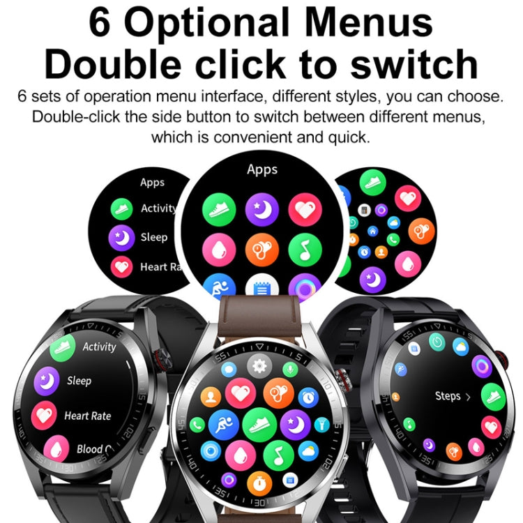 1.43 inch AMOLED Screen Smartwatch Heart Rate Blood Pressure Monitoring Bluetooth Talking Sports Watch, Color: Silver Leather Strap - Smart Watches by PMC TechLife | Online Shopping South Africa | PMC TechLife | Buy Now Pay Later Mobicred