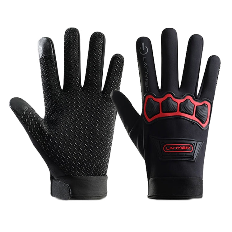 LANYIER Fall Winter Motorcycle Outdoor Riding Gloves Men Velvet Warm Non-slip Touch Screen Windproof Gloves, Size: Average(Red) - Locomotive Gloves by LANYIER | Online Shopping South Africa | PMC TechLife | Buy Now Pay Later Mobicred