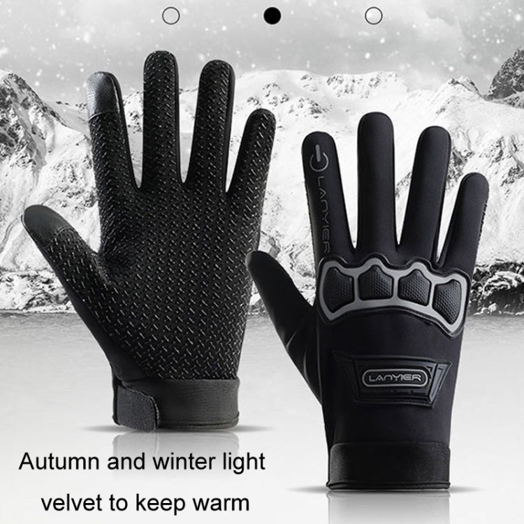 LANYIER Fall Winter Motorcycle Outdoor Riding Gloves Men Velvet Warm Non-slip Touch Screen Windproof Gloves, Size: Average(Gray) - Locomotive Gloves by LANYIER | Online Shopping South Africa | PMC TechLife | Buy Now Pay Later Mobicred