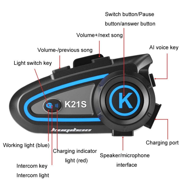 KUQIBAO K21S Motorcycle Riding Helmet Dual Intercom Bluetooth Headset With Lights(Hard Microphone) - free shipping - PMC TechLife - Order now!