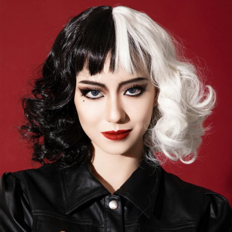 Cosplay Cool Wigs Natural Breathable Head Cover Ladies Short Curl Wig Hat(Black White) - free shipping - PMC TechLife - Order now!