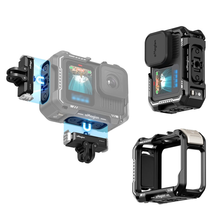 AMagisn Upgrade Ver Metal Rabbit Cage For GoPro HERO13 Black / HERO12 Black / HERO11 Black / HERO10 Black / HERO9 Black(Black) - free shipping - PMC TechLife - Order now!