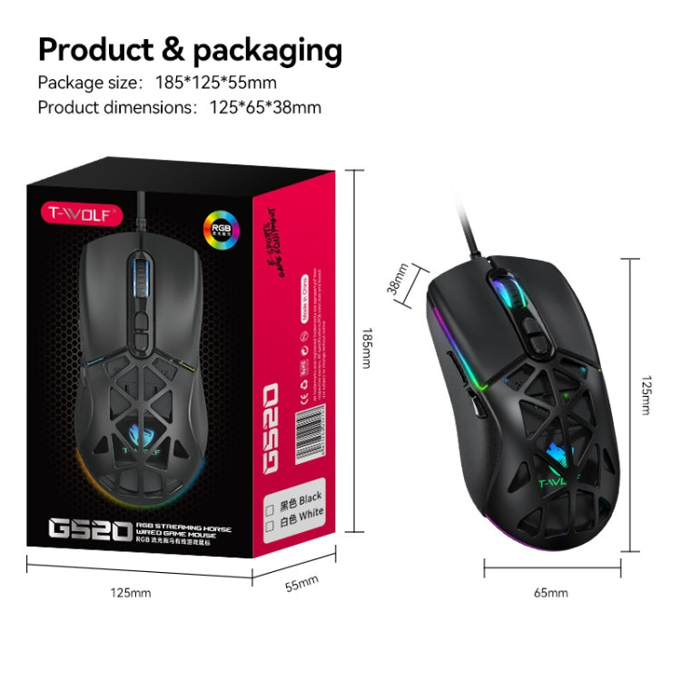 T-WOLF G520 7-keys RGB Marquee Honeycomb Hollow Gaming Wired Mouse(White) - Wired Mice by T-WOLF | Online Shopping South Africa | PMC TechLife | Buy Now Pay Later Mobicred