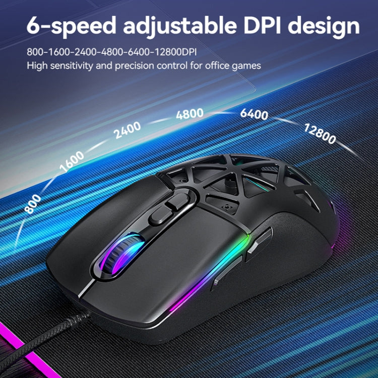 T-WOLF G520 7-keys RGB Marquee Honeycomb Hollow Gaming Wired Mouse(Black) - Wired Mice by T-WOLF | Online Shopping South Africa | PMC TechLife | Buy Now Pay Later Mobicred