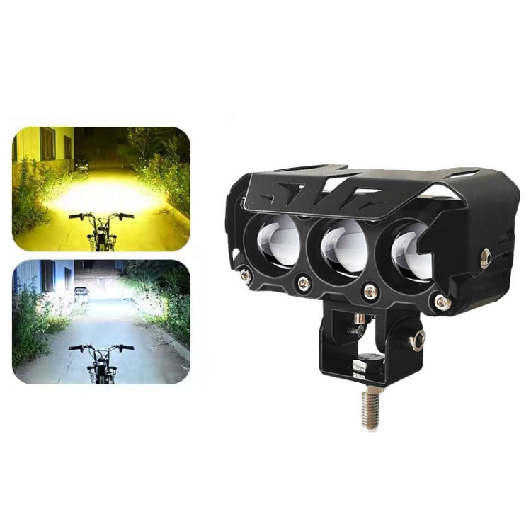 35W Motorcycle Spotlight Dual Color LED Headlight Triple Eye Waterproof Headlight, Model: Straight Bright-Near Yellow+Far White (3 Wires) - Headlights by PMC Jewellery | Online Shopping South Africa | PMC Jewellery | Buy Now Pay Later Mobicred
