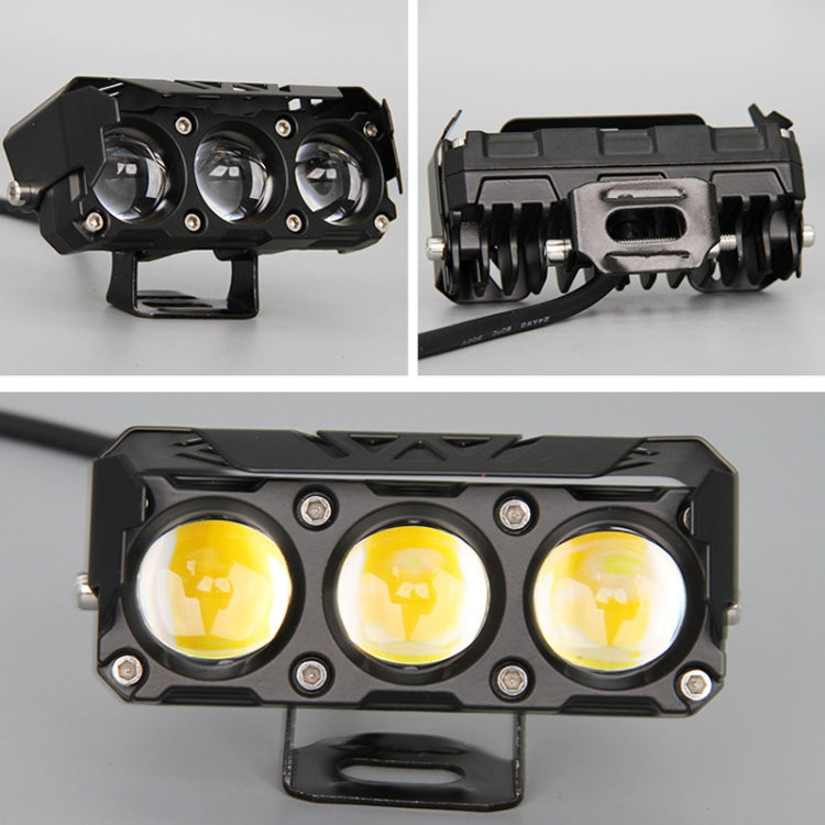 35W Motorcycle Spotlight Dual Color LED Headlight Triple Eye Waterproof Headlight, Model: Straight Bright-Near Yellow+Far White (3 Wires) - Headlights by PMC Jewellery | Online Shopping South Africa | PMC Jewellery | Buy Now Pay Later Mobicred
