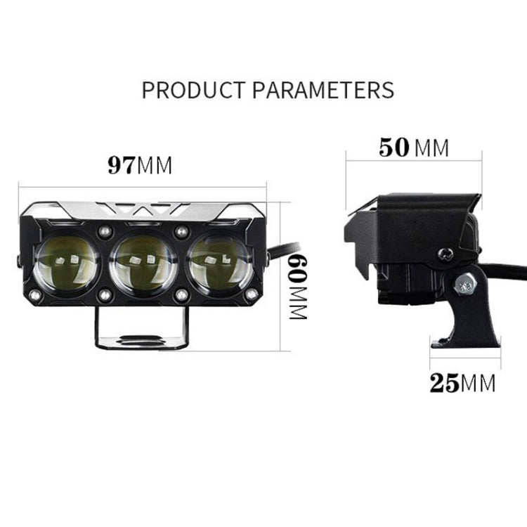 35W Motorcycle Spotlight Dual Color LED Headlight Triple Eye Waterproof Headlight, Model: Flashing-(2 Wires) - Headlights by PMC Jewellery | Online Shopping South Africa | PMC Jewellery | Buy Now Pay Later Mobicred