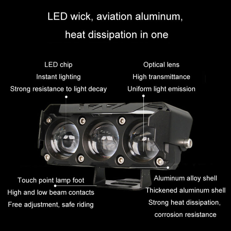 35W Motorcycle Spotlight Dual Color LED Headlight Triple Eye Waterproof Headlight, Model: Flashing-(2 Wires) - Headlights by PMC Jewellery | Online Shopping South Africa | PMC Jewellery | Buy Now Pay Later Mobicred
