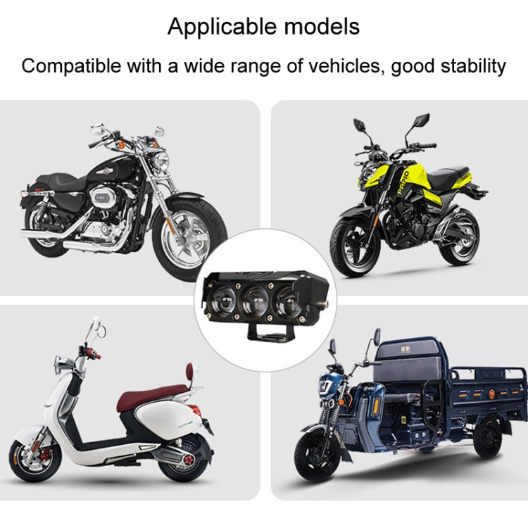 35W Motorcycle Spotlight Dual Color LED Headlight Triple Eye Waterproof Headlight, Model: Straight Bright-Near White+Far White (3 Wires) - Headlights by PMC Jewellery | Online Shopping South Africa | PMC Jewellery | Buy Now Pay Later Mobicred
