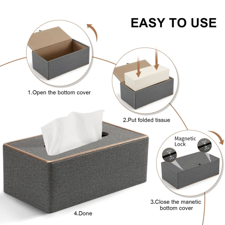 Home Decor Tissue Box Cover Desktop Gold Rim Faux Leather Napkin Holder Toilet Paper Storage Box, Size: Medium(Gray) - Storage Boxes by PMc TechLife | Online Shopping South Africa | PMc TechLife | Buy Now Pay Later Mobicred