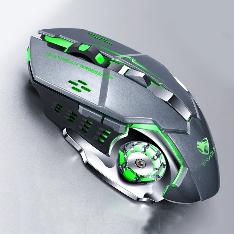 T-WOLF Q13 2.4GHz 6-keys RGB Colorful Light Gaming Wireless Mouse, Color: Single Mode Gray - Wireless Mice by T-WOLF | Online Shopping South Africa | PMC TechLife | Buy Now Pay Later Mobicred