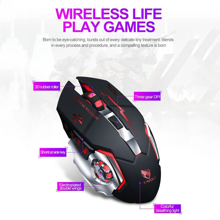T-WOLF Q13 2.4GHz 6-keys RGB Colorful Light Gaming Wireless Mouse, Color: Dual Mode White - Wireless Mice by T-WOLF | Online Shopping South Africa | PMC TechLife | Buy Now Pay Later Mobicred