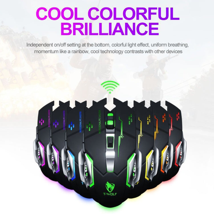 T-WOLF Q13 2.4GHz 6-keys RGB Colorful Light Gaming Wireless Mouse, Color: Single Mode Black - Wireless Mice by T-WOLF | Online Shopping South Africa | PMC TechLife | Buy Now Pay Later Mobicred