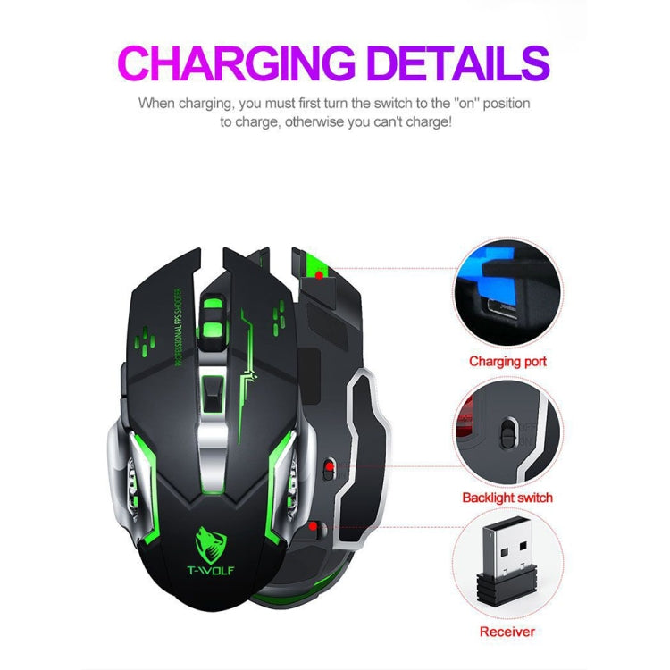 T-WOLF Q13 2.4GHz 6-keys RGB Colorful Light Gaming Wireless Mouse, Color: Single Mode Black - Wireless Mice by T-WOLF | Online Shopping South Africa | PMC TechLife | Buy Now Pay Later Mobicred
