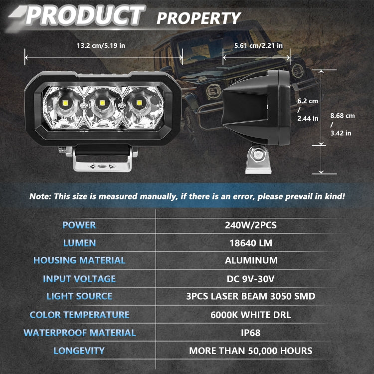 E23 40W 9V-30V 5 Inch Waterproof 3-Eye Headlight(Floodlight White Light) - free shipping - PMC Jewellery - Order now!