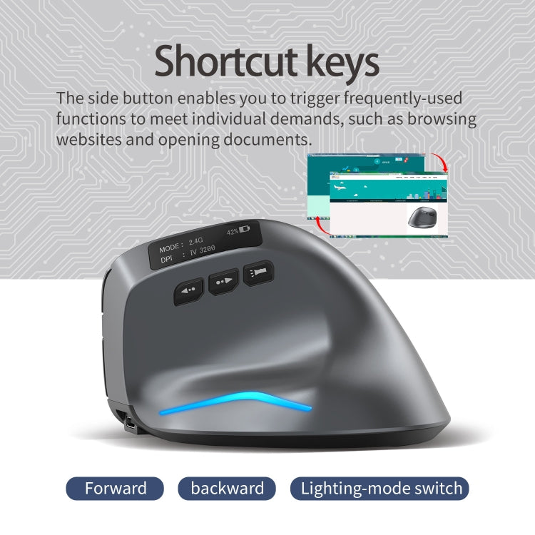 ZELOTES F-26C 8-Keys 2.4G+Bluetooth Dual-Mode LED Display Vertical Grip Wireless Mouse(Gray) - free shipping - PMC TechLife - Order now!