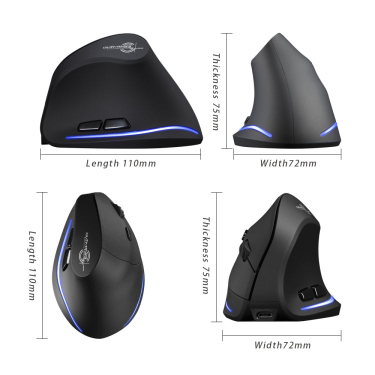 ZELOTES F35 6-buttons Vertical Grip Ergonomic Rechargeable Wireless Mouse(Blue Light) - free shipping - PMC TechLife - Order now!