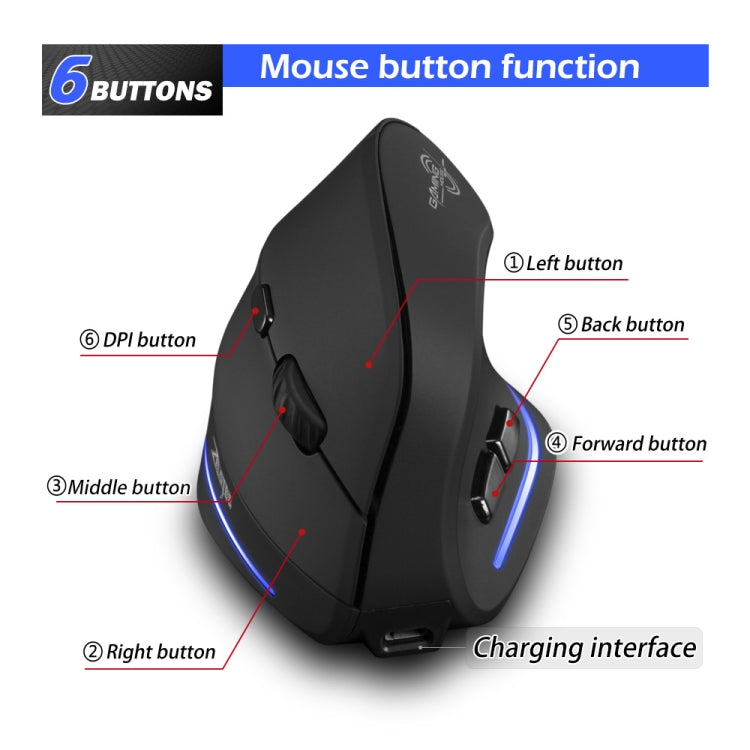 ZELOTES F35 6-buttons Vertical Grip Ergonomic Rechargeable Wireless Mouse(Blue Light) - free shipping - PMC TechLife - Order now!