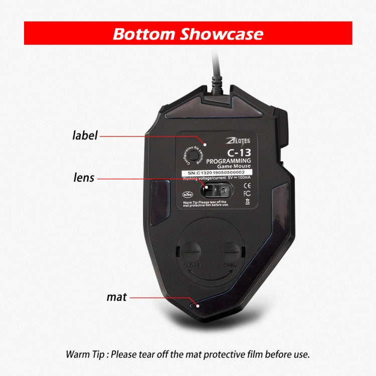 ZELOTES C13 13-keys RGB Lighting Effect Programming Macro Custom Gaming Wired Mouse(Black) - free shipping - PMC TechLife - Order now!