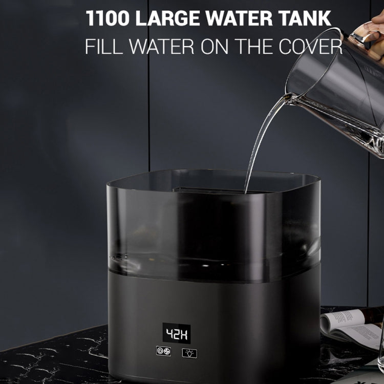 JSQ-58 1.1L large Capacity Digital Display Flame Atomization Humidifier, Color: Matt Black(UK Plug) - free shipping - PMC TechLife - Order now!