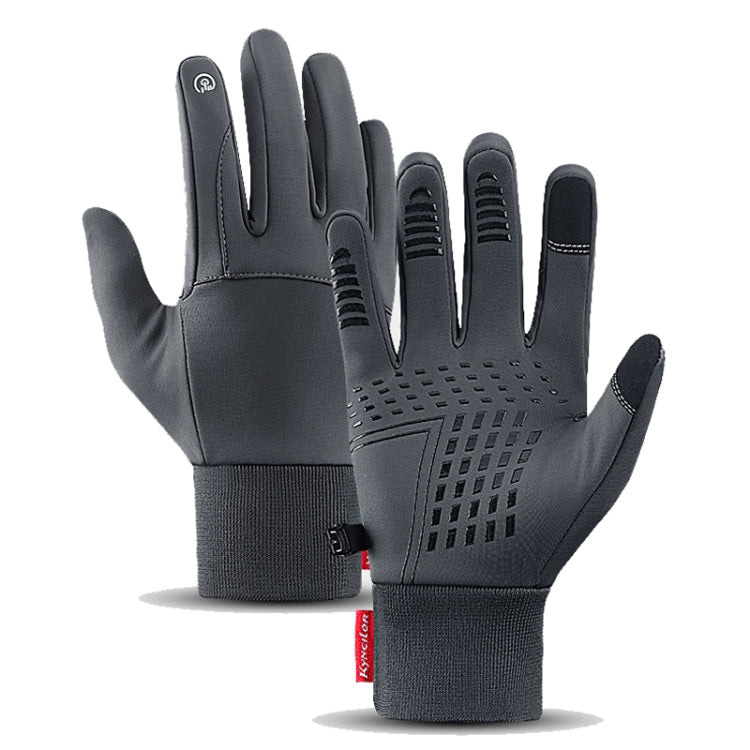 Kyncilor Waterproof Cycling Warm Gloves Two-finger Touch Screen Ultra-soft Velvet Outdoor Gloves, Size: XL(Gray) - Full Finger Gloves by Kyncilor | Online Shopping South Africa | PMC TechLife | Buy Now Pay Later Mobicred