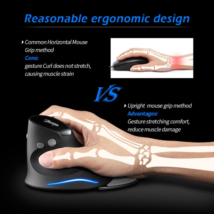 ZELOTES F17 6-buttons Vertical Grip Ergonomic Wireless Mouse(Black) - free shipping - PMC TechLife - Order now!