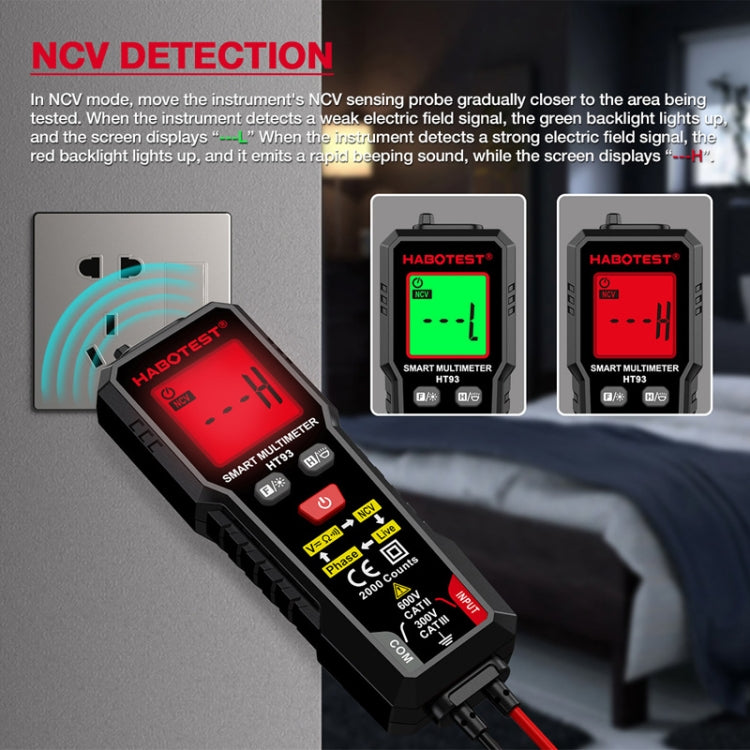 HABOTEST HT93 Phase Sequence Detection Intelligent Anti-Burn-In Fully Automatic Multimeter(Black) - Digital Multimeter by HABOTEST | Online Shopping South Africa | PMC TechLife | Buy Now Pay Later Mobicred