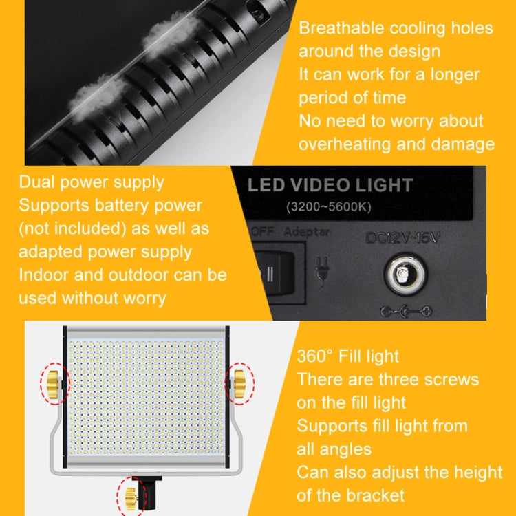 Photography Live LED Fill Light Film And Television Shooting Portrait Soft Video Lighting, Spec: W480 Lamp+UK Plug Adapter -  by PMC TechLife | Online Shopping South Africa | PMC TechLife | Buy Now Pay Later Mobicred