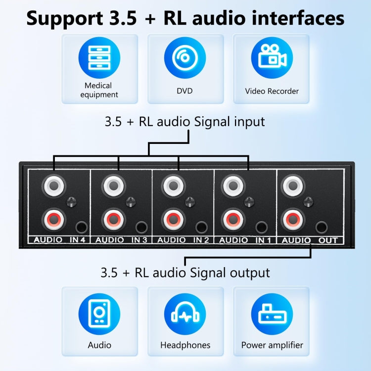 4 In 1 Out  3.5mm + RCA Audio Switcher 4 Channels Audio Converter(Black) -  by PMC TechLife | Online Shopping South Africa | PMC TechLife | Buy Now Pay Later Mobicred