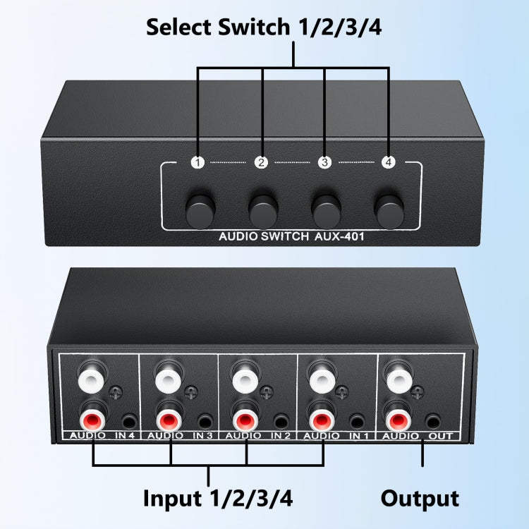 4 In 1 Out  3.5mm + RCA Audio Switcher 4 Channels Audio Converter(Black) -  by PMC TechLife | Online Shopping South Africa | PMC TechLife | Buy Now Pay Later Mobicred