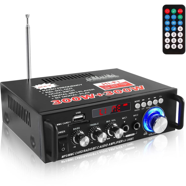 AV-298BT 300W+300W Hi-Fi Stereo Amplifier Bluetooth Home Audio Karaoke Digital Amplifier EU Plug -  by PMC TechLife | Online Shopping South Africa | PMC TechLife | Buy Now Pay Later Mobicred