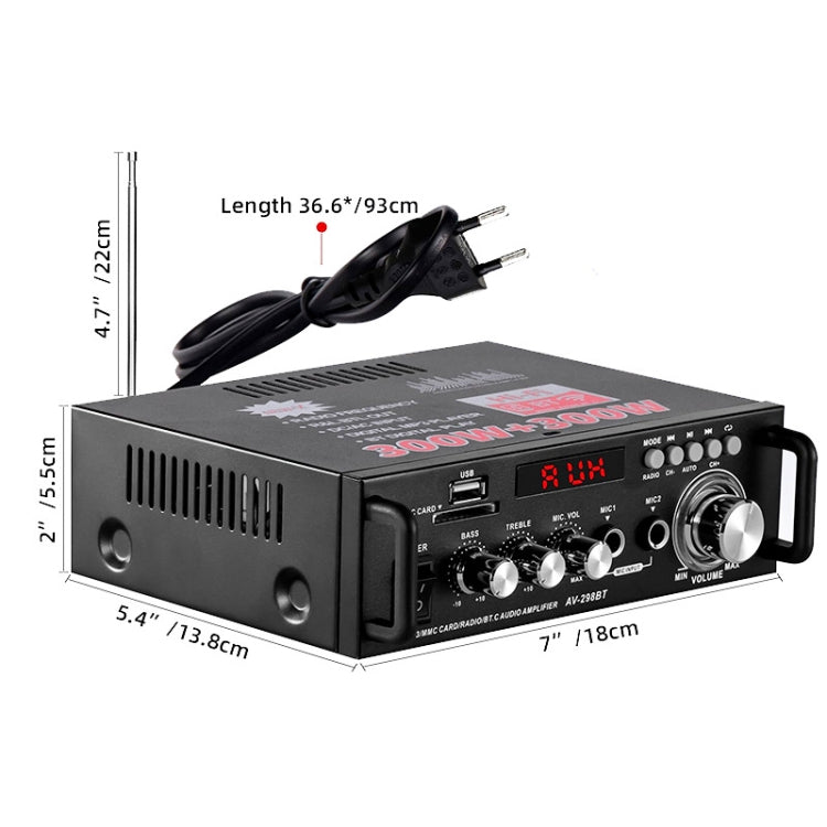 AV-298BT 300W+300W Hi-Fi Stereo Amplifier Bluetooth Home Audio Karaoke Digital Amplifier UK Plug -  by PMC TechLife | Online Shopping South Africa | PMC TechLife | Buy Now Pay Later Mobicred