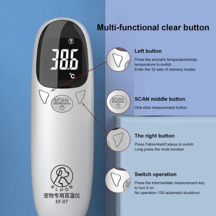 ELOFS EF-07 Pet Dog Cat Ear Digital Thermometer Accurate Infrared Measuring Animal Thermometer(White) - Detectors by ELOFS | Online Shopping South Africa | PMC TechLife | Buy Now Pay Later Mobicred