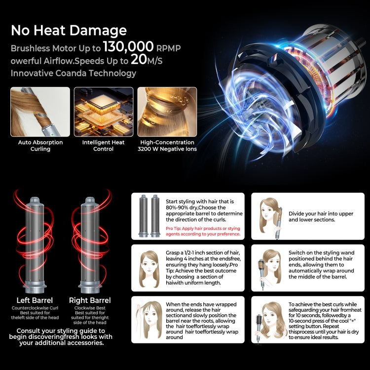 5 in 1 Hot Air Comb Automatic Curling Negative Ion Hair Dryer, Color: Black Gold UK Plug - free shipping - PMC TechLife - Order now!