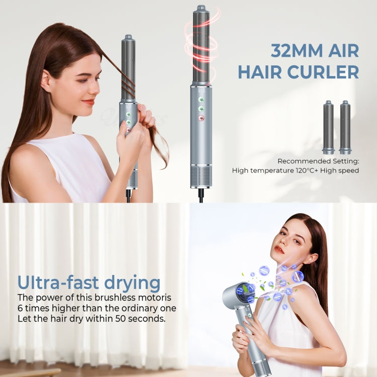 5 in 1 Hot Air Comb Automatic Curling Negative Ion Hair Dryer, Color: Blue Gold US Plug - free shipping - PMC TechLife - Order now!