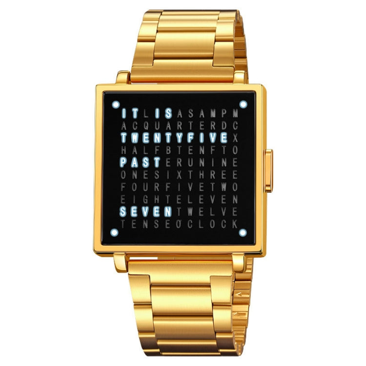SKMEI Multi-function Letter Display Dial Square Men Electronic Watch, Color: Gold Steel Band - free shipping - PMC TechLife - Order now!