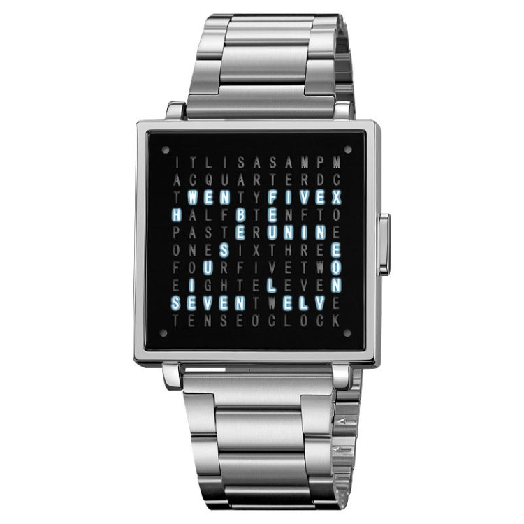 SKMEI Multi-function Letter Display Dial Square Men Electronic Watch, Color: Silver Steel Band - free shipping - PMC TechLife - Order now!